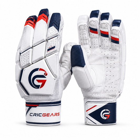 CricGears EliteGuard Pro Cricket Batting Gloves – White, Navy & Red