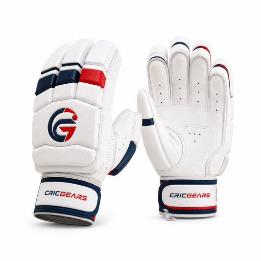 CricGears PowerGuard Cricket Batting Gloves – White, Navy &amp; Red